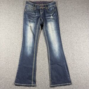 Ariya Low Rise Boot Cut Jeans Womens Size 5/6 Dark Wash Blue Denim Flap Pockets